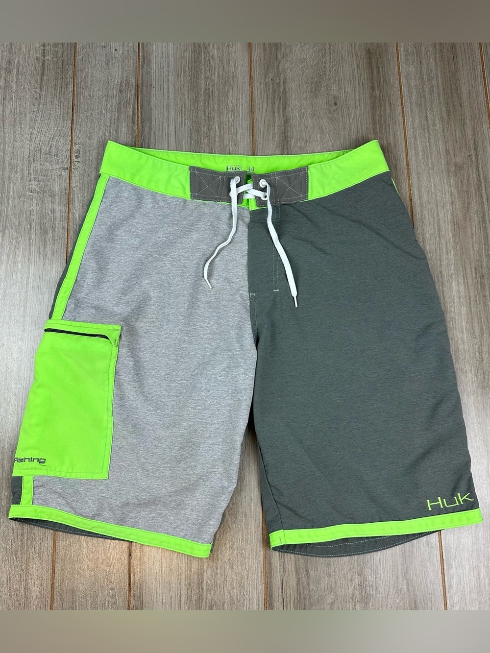 Huk Board Shorts Mens 34 Gray Green
